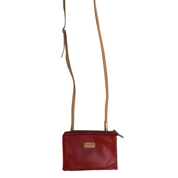 Red Leather Crossbody Bag, Moscardini Firenze, Zip Top - Picture 3 of 5